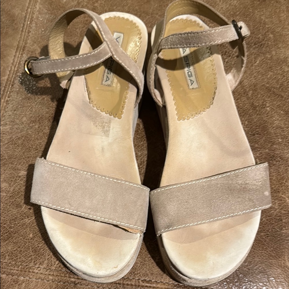 Via Spiga Beige Suede Ankle-Strap Women's Sandals